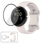 سوار ساعة سيليكون بإبزيم فراشة مع فيلم منحني ثلاثي الأبعاد، لساعات Google Pixel Watch 3 مقاس 45مم، لساعات Google Pixel Watch 3 مقاس 41مم، لساعات Google Pixel Watch 2، لساعات Google Pixel Watch