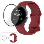 سوار ساعة سيليكون بإبزيم فراشة مع فيلم منحني ثلاثي الأبعاد، لساعات Google Pixel Watch 3 مقاس 45مم، لساعات Google Pixel Watch 3 مقاس 41مم، لساعات Google Pixel Watch 2، لساعات Google Pixel Watch