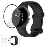سوار ساعة سيليكون بإبزيم فراشة مع فيلم منحني ثلاثي الأبعاد، لساعات Google Pixel Watch 3 مقاس 45مم، لساعات Google Pixel Watch 3 مقاس 41مم، لساعات Google Pixel Watch 2، لساعات Google Pixel Watch