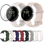 سوار ساعة سيليكون بإبزيم فراشة مع فيلم منحني ثلاثي الأبعاد، لساعات Google Pixel Watch 3 مقاس 45مم، لساعات Google Pixel Watch 3 مقاس 41مم، لساعات Google Pixel Watch 2، لساعات Google Pixel Watch