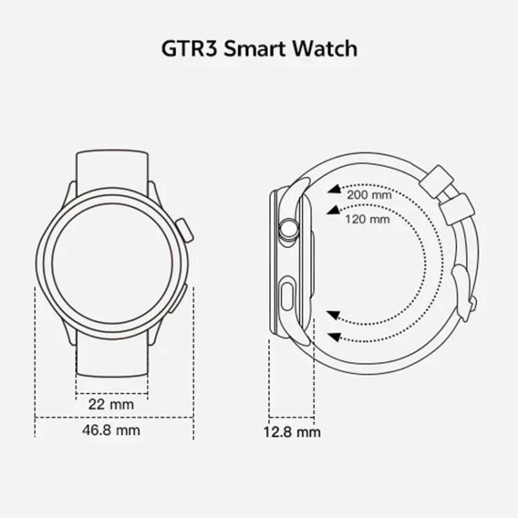 ساعة ذكية لتعقب اللياقة GTR3 بشاشة AMOLED مقاس 1.43 بوصة، تدعم مراقبة معدل ضربات القلب