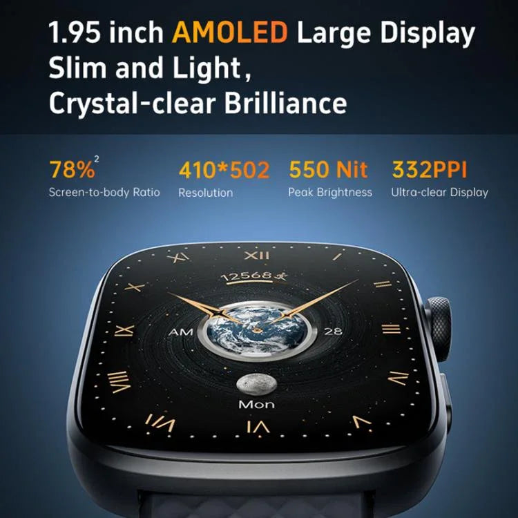 ساعة ذكية لتعقب اللياقة GTS8 بشاشة AMOLED مقاس 1.95 بوصة، تدعم مراقبة معدل ضربات القلب