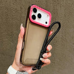 غطاء هاتف شفاف من TPU بإطار عدسة بتباين ألوان مع حبل معصم، لهواتف iPhone 17 Pro Max، iPhone 17 Pro