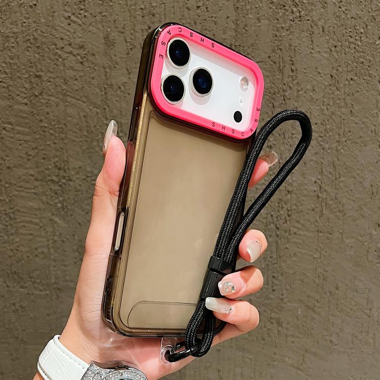 غطاء هاتف شفاف من TPU بإطار عدسة بتباين ألوان مع حبل معصم، لهواتف iPhone 17 Pro Max، iPhone 17 Pro