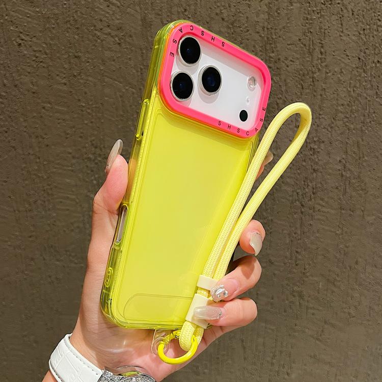 غطاء هاتف شفاف من TPU بإطار عدسة بتباين ألوان مع حبل معصم، لهواتف iPhone 17 Pro Max، iPhone 17 Pro