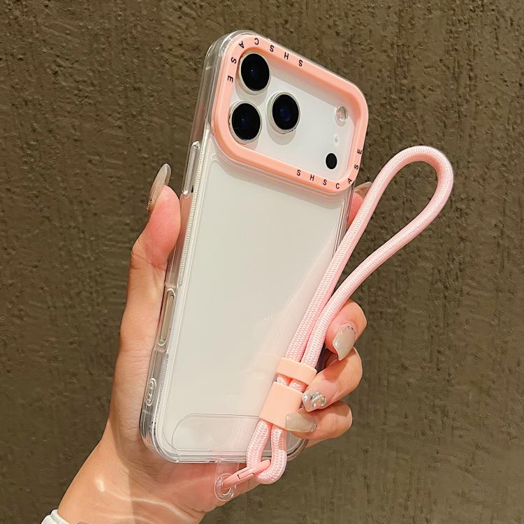 غطاء هاتف شفاف من TPU بإطار عدسة بتباين ألوان مع حبل معصم، لهواتف iPhone 17 Pro Max، iPhone 17 Pro