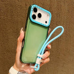 غطاء هاتف شفاف من TPU بإطار عدسة بتباين ألوان مع حبل معصم، لهواتف iPhone 17 Pro Max، iPhone 17 Pro