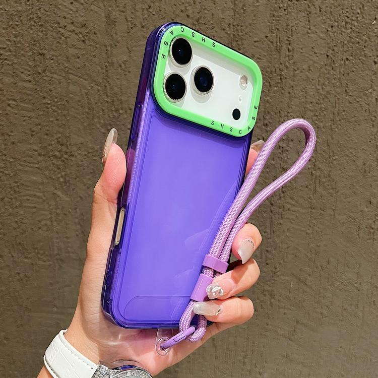 غطاء هاتف شفاف من TPU بإطار عدسة بتباين ألوان مع حبل معصم، لهواتف iPhone 17 Pro Max، iPhone 17 Pro