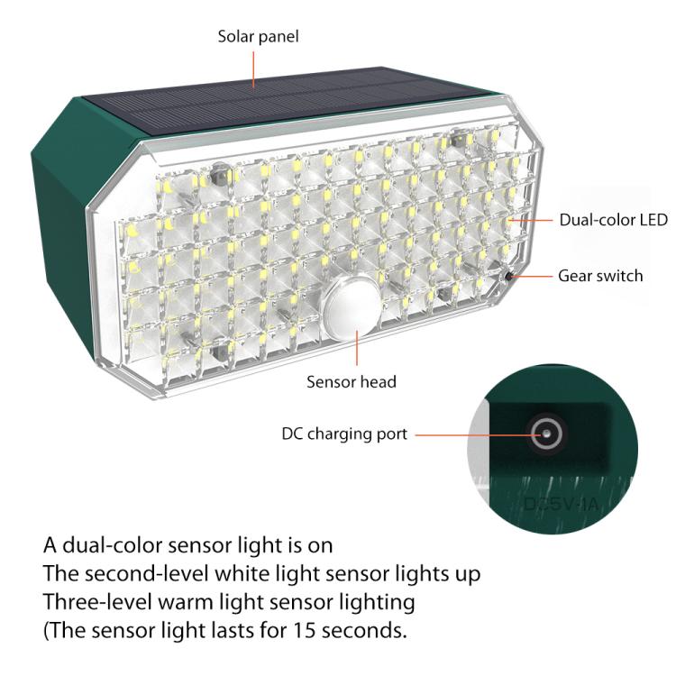 مصباح حائط شمسي LED عالي القوة مزدوج اللون مع حساس N776B