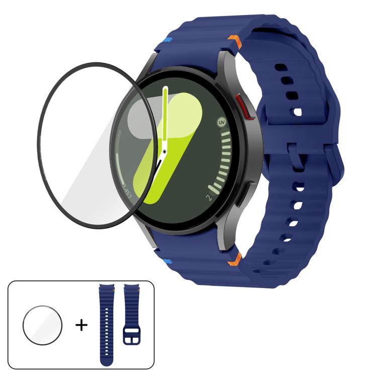 سوار ساعة سيليكون بتطريز متموج مع فيلم منحني ثلاثي الأبعاد، لساعات Samsung Galaxy Watch5 Pro 45mm، Samsung Galaxy Watch5 40mm، Samsung Galaxy Watch4 44mm، Samsung Galaxy Watch4 40mm