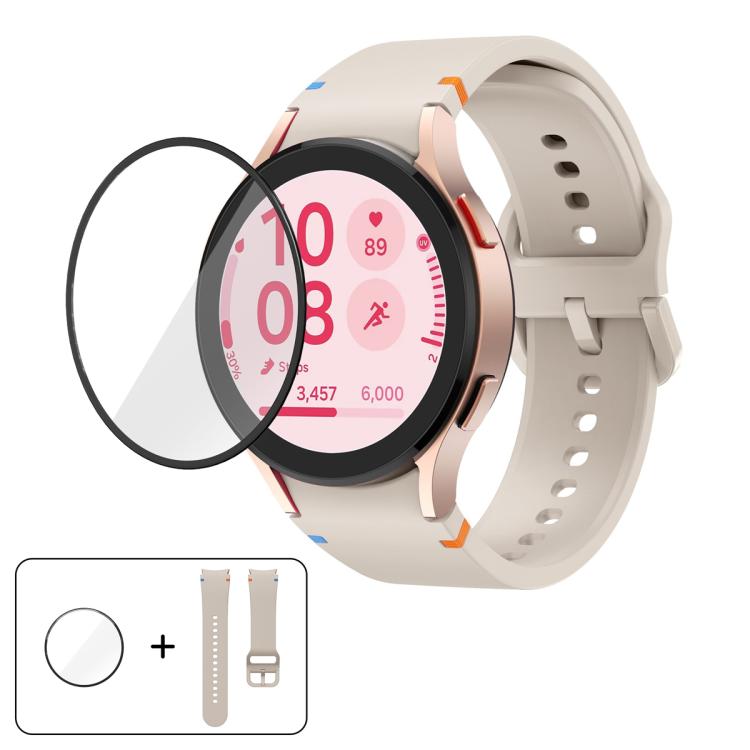 سوار ساعة سيليكون بخياطة عادية مع فيلم منحني ثلاثي الأبعاد، لساعات Samsung Galaxy Watch FE مقاس 40مم، وSamsung Galaxy Watch7 مقاس 44مم، وSamsung Galaxy Watch7 مقاس 40مم، وSamsung Galaxy Watch6 Classic مقاس 47مم