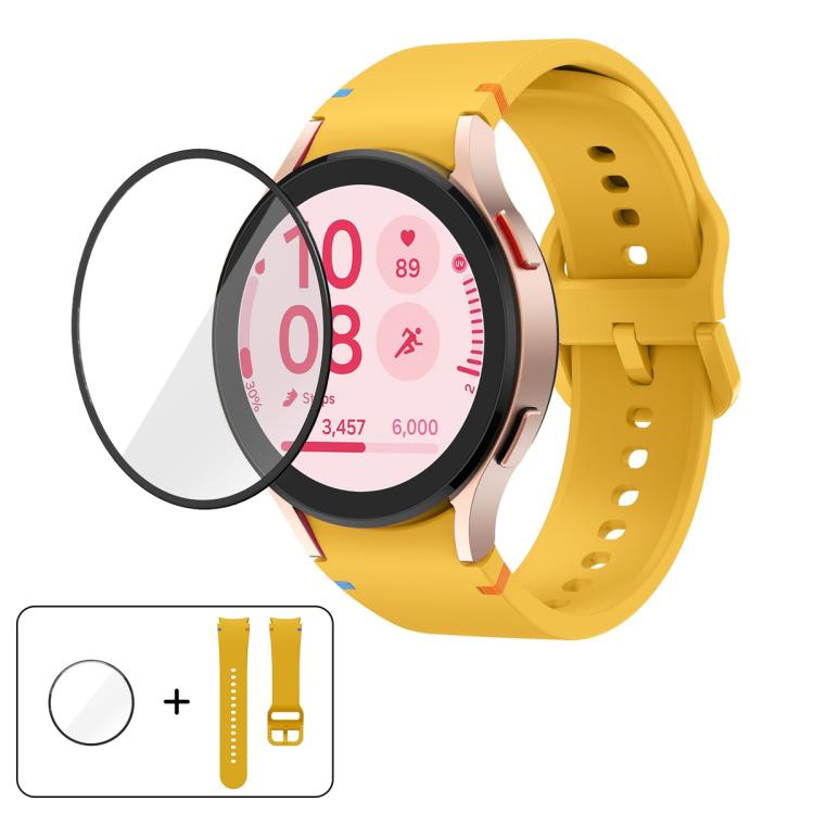 سوار ساعة سيليكون بخياطة عادية مع فيلم منحني ثلاثي الأبعاد، لساعات Samsung Galaxy Watch FE مقاس 40مم، وSamsung Galaxy Watch7 مقاس 44مم، وSamsung Galaxy Watch7 مقاس 40مم، وSamsung Galaxy Watch6 Classic مقاس 47مم