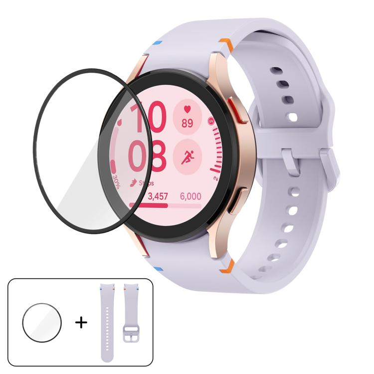 سوار ساعة سيليكون بخياطة عادية مع فيلم منحني ثلاثي الأبعاد، لساعات Samsung Galaxy Watch FE مقاس 40مم، وSamsung Galaxy Watch7 مقاس 44مم، وSamsung Galaxy Watch7 مقاس 40مم، وSamsung Galaxy Watch6 Classic مقاس 47مم