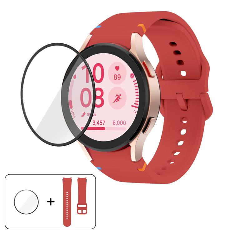 سوار ساعة سيليكون بخياطة عادية مع فيلم منحني ثلاثي الأبعاد، لساعات Samsung Galaxy Watch FE مقاس 40مم، وSamsung Galaxy Watch7 مقاس 44مم، وSamsung Galaxy Watch7 مقاس 40مم، وSamsung Galaxy Watch6 Classic مقاس 47مم