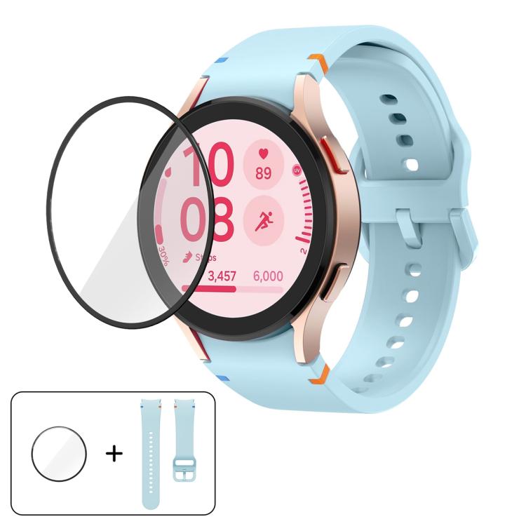 سوار ساعة سيليكون بخياطة عادية مع فيلم منحني ثلاثي الأبعاد، لساعات Samsung Galaxy Watch6 مقاس 44مم، وSamsung Galaxy Watch6 مقاس 40مم، وSamsung Galaxy Watch6 Classic مقاس 43مم، وSamsung Galaxy Watch5 مقاس 44مم