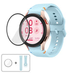سوار ساعة سيليكون بخياطة عادية مع فيلم منحني ثلاثي الأبعاد، لساعات Samsung Galaxy Watch FE مقاس 40مم، وSamsung Galaxy Watch7 مقاس 44مم، وSamsung Galaxy Watch7 مقاس 40مم، وSamsung Galaxy Watch6 Classic مقاس 47مم