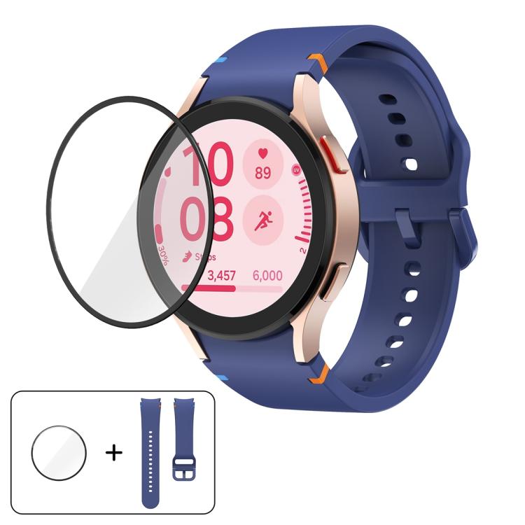 سوار ساعة سيليكون بخياطة عادية مع فيلم منحني ثلاثي الأبعاد، لساعات Samsung Galaxy Watch FE مقاس 40مم، وSamsung Galaxy Watch7 مقاس 44مم، وSamsung Galaxy Watch7 مقاس 40مم، وSamsung Galaxy Watch6 Classic مقاس 47مم