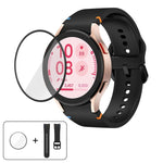 سوار ساعة سيليكون بتطريز عادي مع فيلم منحني ثلاثي الأبعاد، لساعات Samsung Galaxy Watch4 Classic 46mm، Samsung Galaxy Watch4 Classic 42mm، Samsung Galaxy Watch5 Active 40mm، Samsung Galaxy Watch5 Active 44mm