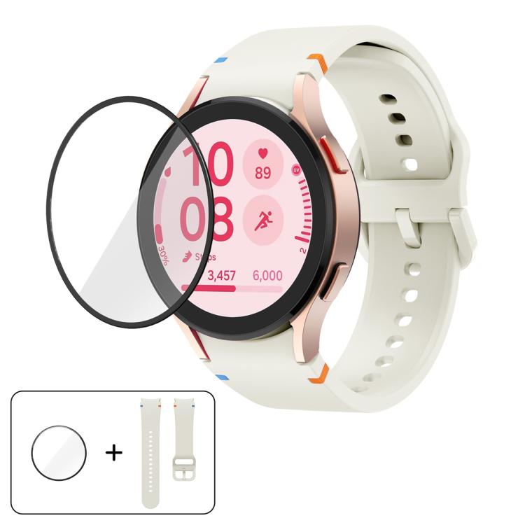 سوار ساعة سيليكون بتطريز عادي مع فيلم منحني ثلاثي الأبعاد، لساعات Samsung Galaxy Watch4 Classic 46mm، Samsung Galaxy Watch4 Classic 42mm، Samsung Galaxy Watch5 Active 40mm، Samsung Galaxy Watch5 Active 44mm