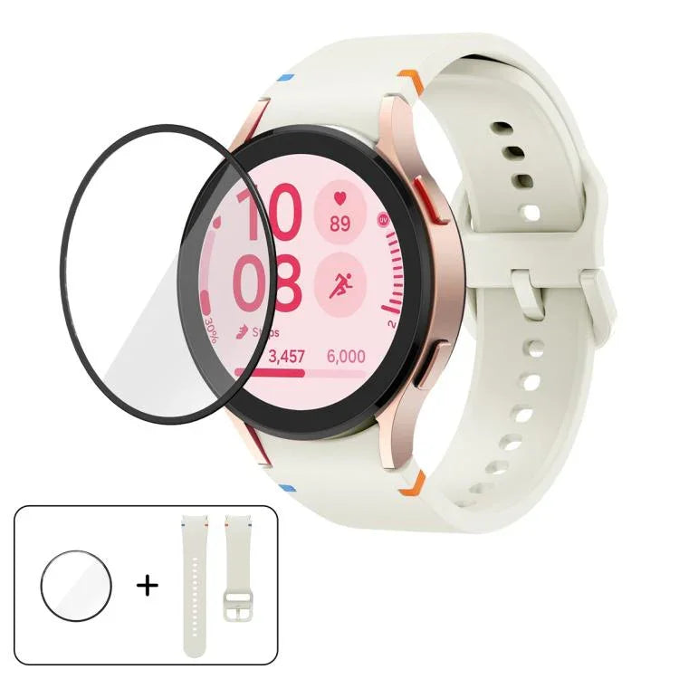 سوار ساعة سيليكون بخياطة عادية مع فيلم منحني ثلاثي الأبعاد، لسامسونج جالاكسي ووتش4 أكتيف 40مم، لسامسونج جالاكسي ووتش4 أكتيف 44مم