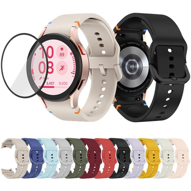 سوار ساعة سيليكون بخياطة عادية مع فيلم منحني ثلاثي الأبعاد، لساعات Samsung Galaxy Watch6 مقاس 44مم، وSamsung Galaxy Watch6 مقاس 40مم، وSamsung Galaxy Watch6 Classic مقاس 43مم، وSamsung Galaxy Watch5 مقاس 44مم