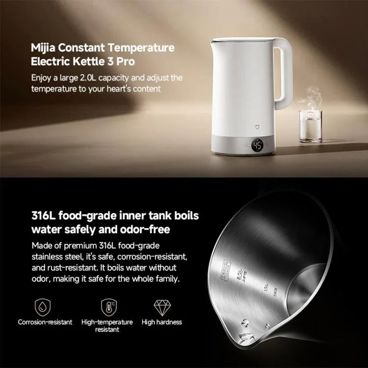 غلاية كهربائية أصلية من Xiaomi Mijia بسعة 2.0L وقوة 1800W مع درجة حرارة ثابتة 3 Pro، قابس CN