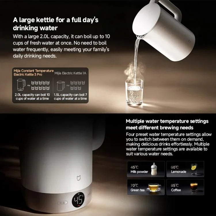 غلاية كهربائية أصلية من Xiaomi Mijia بسعة 2.0L وقوة 1800W مع درجة حرارة ثابتة 3 Pro، قابس CN