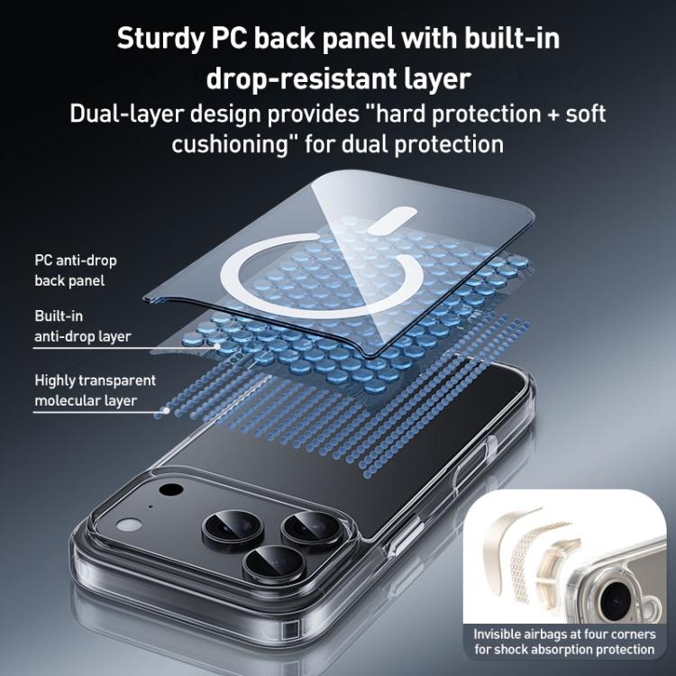 غطاء هاتف هجين شفاف من PC وTPU مع أزرار معدنية MagSafe من ZGA، لهواتف iPhone 17 Pro Max، iPhone 17 Pro، iPhone 17