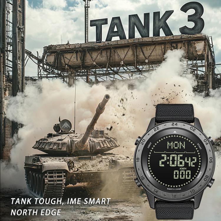 ساعة رياضية مقاومة للماء للرجال من NORTH EDGE TANK 3 تدعم عداد الخطى والبوصلة للخارجية