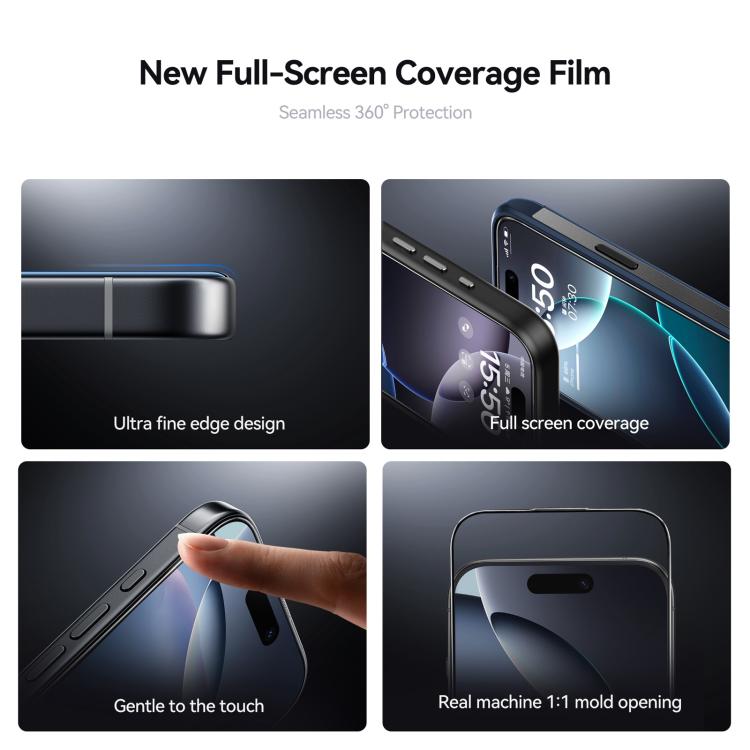 فيلم زجاج مقسى صلب مضاد للخدش بدقة HD بشاشة كاملة 2.5D من سلسلة JOYROOM Knight، لهواتف iPhone 17 Pro Max، iPhone 17 Pro، iPhone 17، iPhone Air، iPhone 16 Pro Max، iPhone 16 Pro، iPhone 16 Plus، iPhone 16