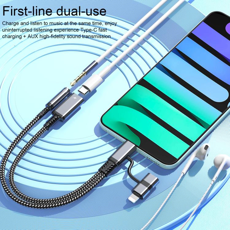 محول كابل 4 في 1 USB-C / Type-C، 8 دبابيس إلى USB-C / Type-C، وصوت 3.5 مم، Type-C، 8 دبابيس إلى USB-C / Type-C، 3.5 مم