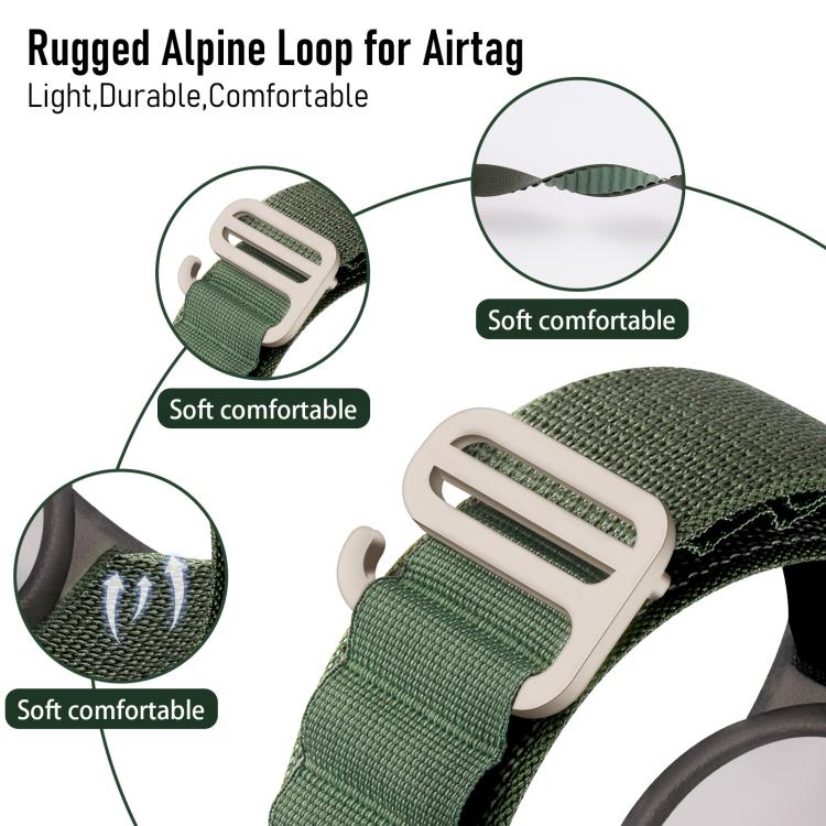 غطاء واقٍ لتعقب AirTag الجيل الثاني / AirTag الجيل الأول على شكل حزام حلقة نايلون مع إبزيم فضي xDfind لمنع الضياع