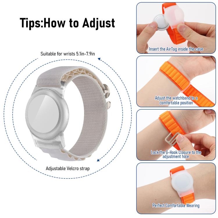 غطاء واقٍ لتعقب AirTag الجيل الثاني / AirTag الجيل الأول على شكل حزام حلقة نايلون مع إبزيم فضي xDfind لمنع الضياع