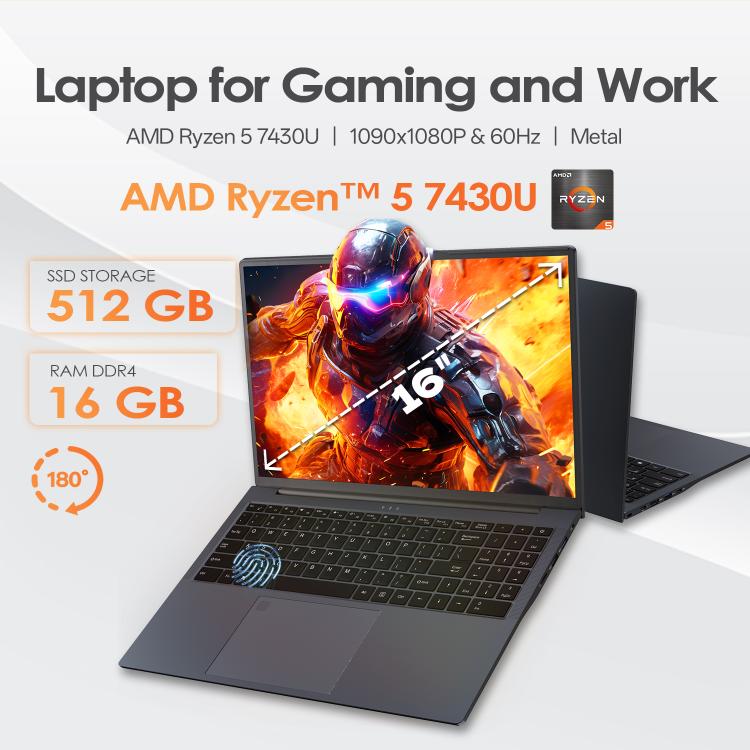 حاسوب محمول GXMO T160 16 بوصة، ويندوز 11، 16GB+512GB، معالج AMD Ryzen 5 7430U سداسي النواة، قابس الاتحاد الأوروبي، قابس الولايات المتحدة، قابس المملكة المتحدة، قابس أستراليا