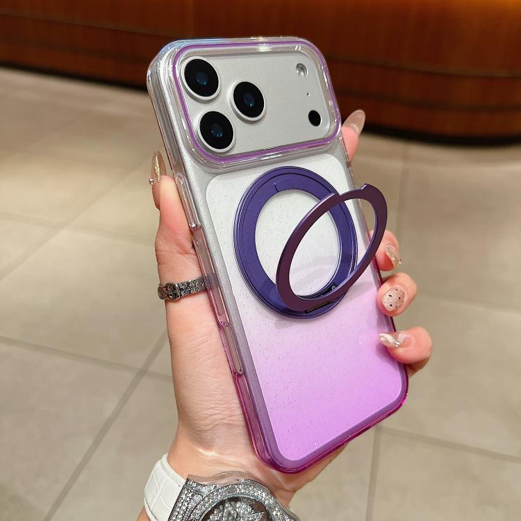 غطاء هاتف شفاف مع حامل دوار 360 درجة متدرج اللون ومغناطيس MagSafe، لهواتف iPhone 17 Pro Max و iPhone 17 Pro و iPhone 17 و iPhone Air و iPhone 16 Pro Max و iPhone 16 Pro و iPhone 16 Plus و iPhone 16