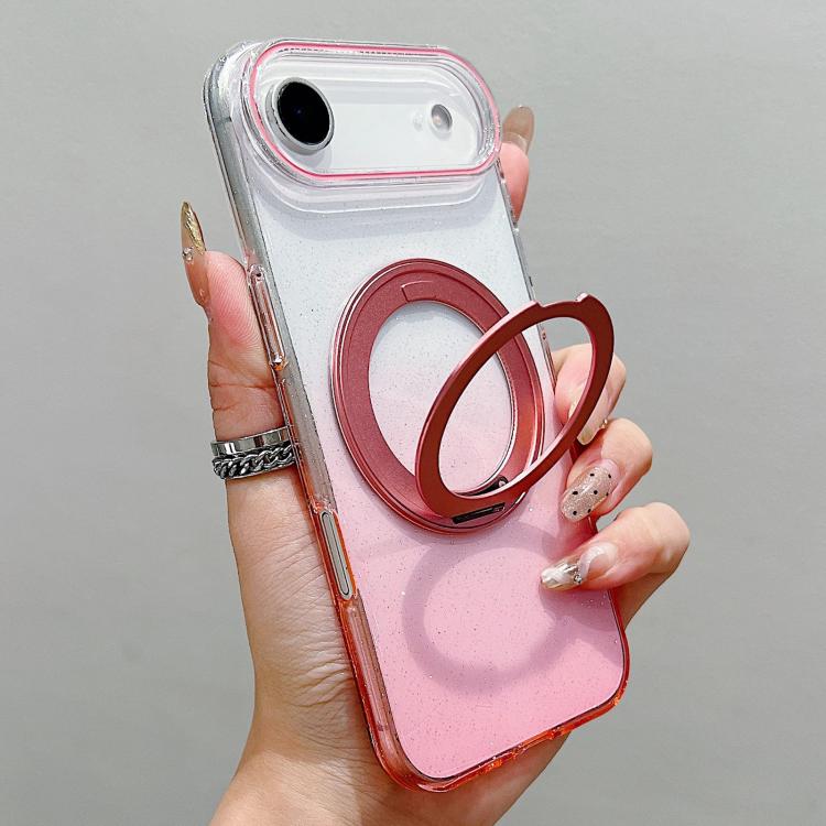 غطاء هاتف شفاف مع حامل دوار 360 درجة متدرج اللون ومغناطيس MagSafe، لهواتف iPhone 17 Pro Max و iPhone 17 Pro و iPhone 17 و iPhone Air و iPhone 16 Pro Max و iPhone 16 Pro و iPhone 16 Plus و iPhone 16