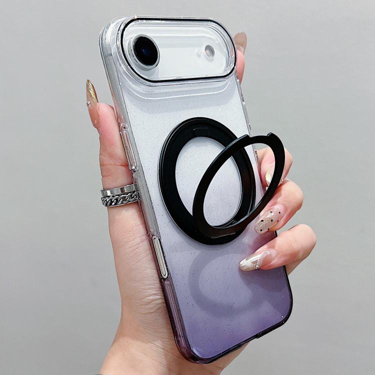 غطاء هاتف شفاف مع حامل دوار 360 درجة متدرج اللون ومغناطيس MagSafe، لهواتف iPhone 17 Pro Max و iPhone 17 Pro و iPhone 17 و iPhone Air و iPhone 16 Pro Max و iPhone 16 Pro و iPhone 16 Plus و iPhone 16