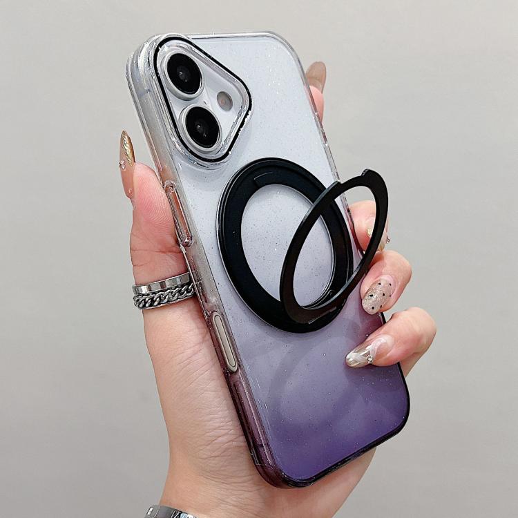 غطاء هاتف شفاف مع حامل دوار 360 درجة متدرج اللون ومغناطيس MagSafe، لهواتف iPhone 17 Pro Max و iPhone 17 Pro و iPhone 17 و iPhone Air و iPhone 16 Pro Max و iPhone 16 Pro و iPhone 16 Plus و iPhone 16