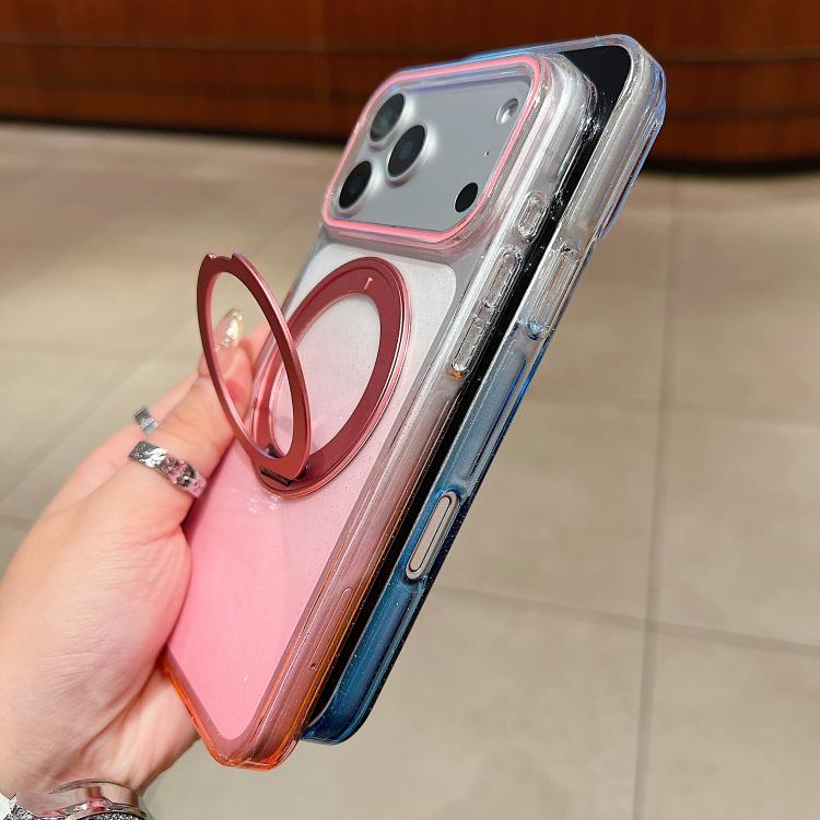 غطاء هاتف شفاف مع حامل دوار 360 درجة متدرج اللون ومغناطيس MagSafe، لهواتف iPhone 17 Pro Max و iPhone 17 Pro و iPhone 17 و iPhone Air و iPhone 16 Pro Max و iPhone 16 Pro و iPhone 16 Plus و iPhone 16