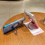 غطاء هاتف شفاف مع حامل دوار 360 درجة متدرج اللون ومغناطيس MagSafe، لهواتف iPhone 17 Pro Max و iPhone 17 Pro و iPhone 17 و iPhone Air و iPhone 16 Pro Max و iPhone 16 Pro و iPhone 16 Plus و iPhone 16