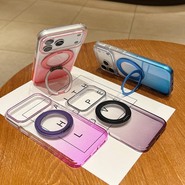 غطاء هاتف شفاف مع حامل دوار 360 درجة متدرج اللون ومغناطيس MagSafe، لهواتف iPhone 17 Pro Max و iPhone 17 Pro و iPhone 17 و iPhone Air و iPhone 16 Pro Max و iPhone 16 Pro و iPhone 16 Plus و iPhone 16