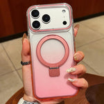 غطاء هاتف شفاف مع حامل حلقة معدنية متدرجة اللون ومغناطيس MagSafe، لهواتف iPhone 17 Pro Max و iPhone 17 Pro و iPhone 17 و iPhone Air و iPhone 16 Pro Max و iPhone 16 Pro و iPhone 16 Plus و iPhone 16