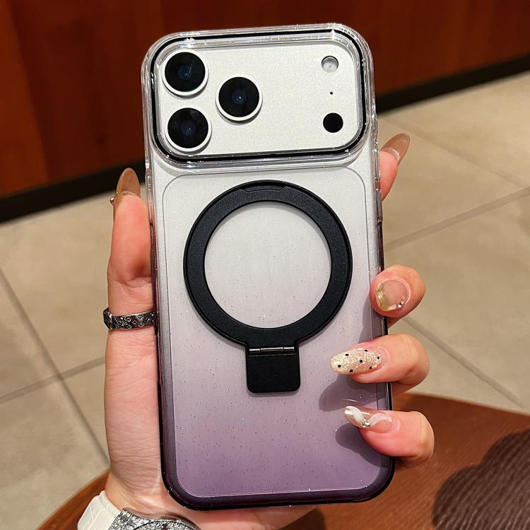 غطاء هاتف شفاف مع حامل حلقة معدنية متدرجة اللون ومغناطيس MagSafe، لهواتف iPhone 17 Pro Max و iPhone 17 Pro و iPhone 17 و iPhone Air و iPhone 16 Pro Max و iPhone 16 Pro و iPhone 16 Plus و iPhone 16