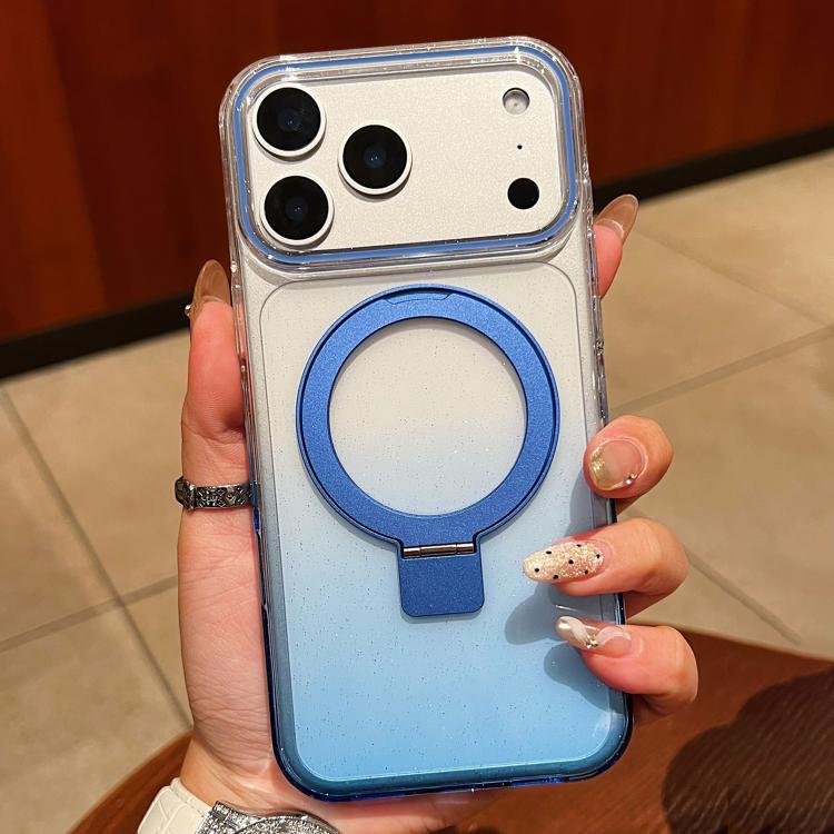 غطاء هاتف شفاف مع حامل حلقة معدنية متدرجة اللون ومغناطيس MagSafe، لهواتف iPhone 17 Pro Max و iPhone 17 Pro و iPhone 17 و iPhone Air و iPhone 16 Pro Max و iPhone 16 Pro و iPhone 16 Plus و iPhone 16