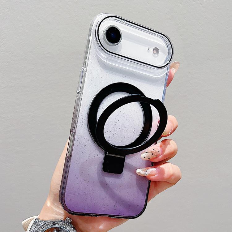 غطاء هاتف شفاف مع حامل حلقة معدنية متدرجة اللون ومغناطيس MagSafe، لهواتف iPhone 17 Pro Max و iPhone 17 Pro و iPhone 17 و iPhone Air و iPhone 16 Pro Max و iPhone 16 Pro و iPhone 16 Plus و iPhone 16