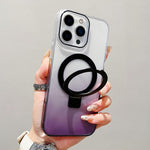 غطاء هاتف شفاف مع حامل حلقة معدنية متدرجة اللون ومغناطيس MagSafe، لهواتف iPhone 17 Pro Max و iPhone 17 Pro و iPhone 17 و iPhone Air و iPhone 16 Pro Max و iPhone 16 Pro و iPhone 16 Plus و iPhone 16