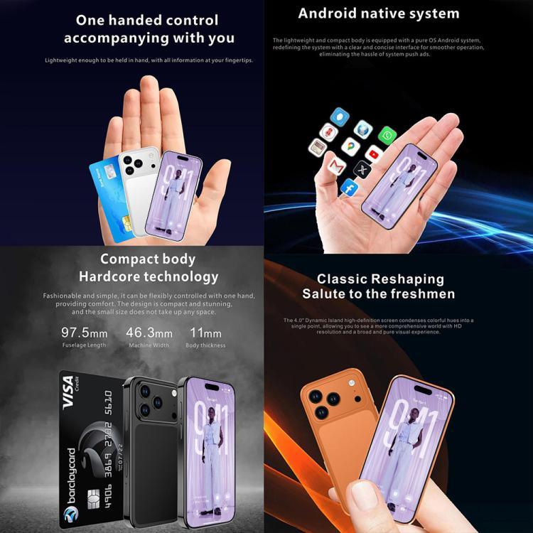 ميلروز S17 برو ميني، 4 جيجابايت + 64 جيجابايت، شاشة 3.75 بوصة، أندرويد 12.0، MTK6765 ثماني النواة، شبكة: 4G، شريحتي اتصال، يدعم جوجل بلاي
