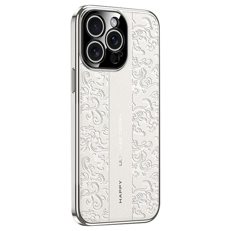 غطاء هاتف من الجلد العادي PC بنقشة تنين السحاب، لهاتف iPhone 14 Pro Max