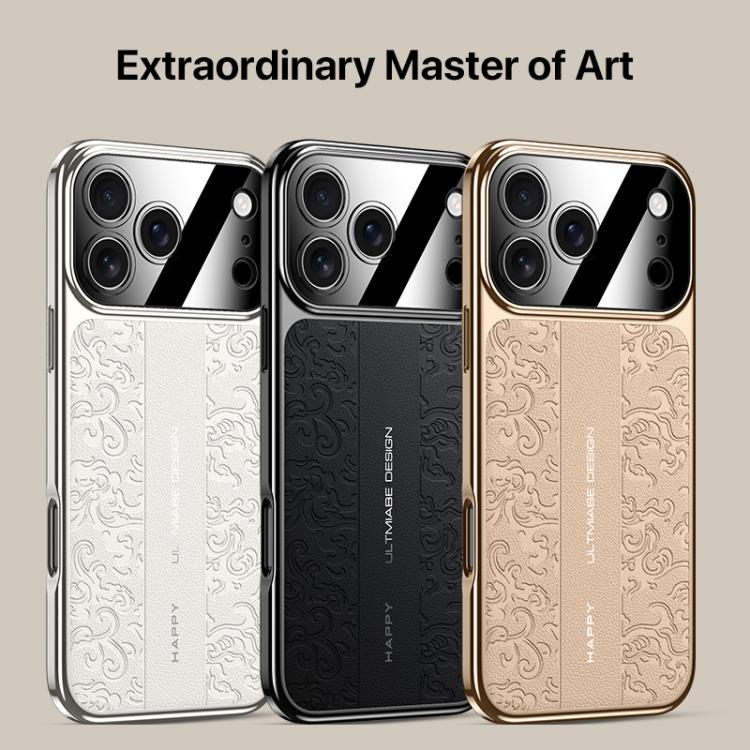 غطاء هاتف من الجلد العادي PC بنقشة تنين السحاب، لهاتف iPhone 14 Pro Max