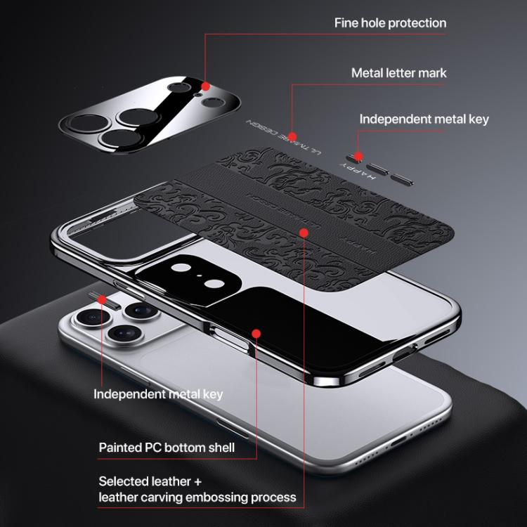 غطاء هاتف من الجلد العادي PC بنقشة تنين السحاب، لهاتف iPhone 14 Pro Max